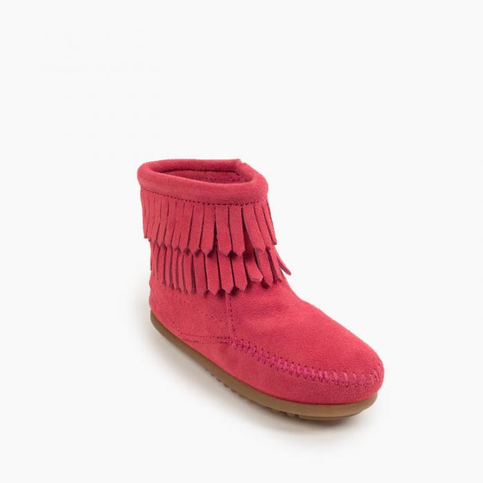 Minnetonka Kids' Hot Pink Double Fringe Side Zip Boot