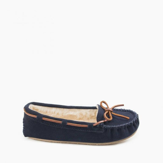 Minnetonka Women's Navy Cally Faux Fur Slipper